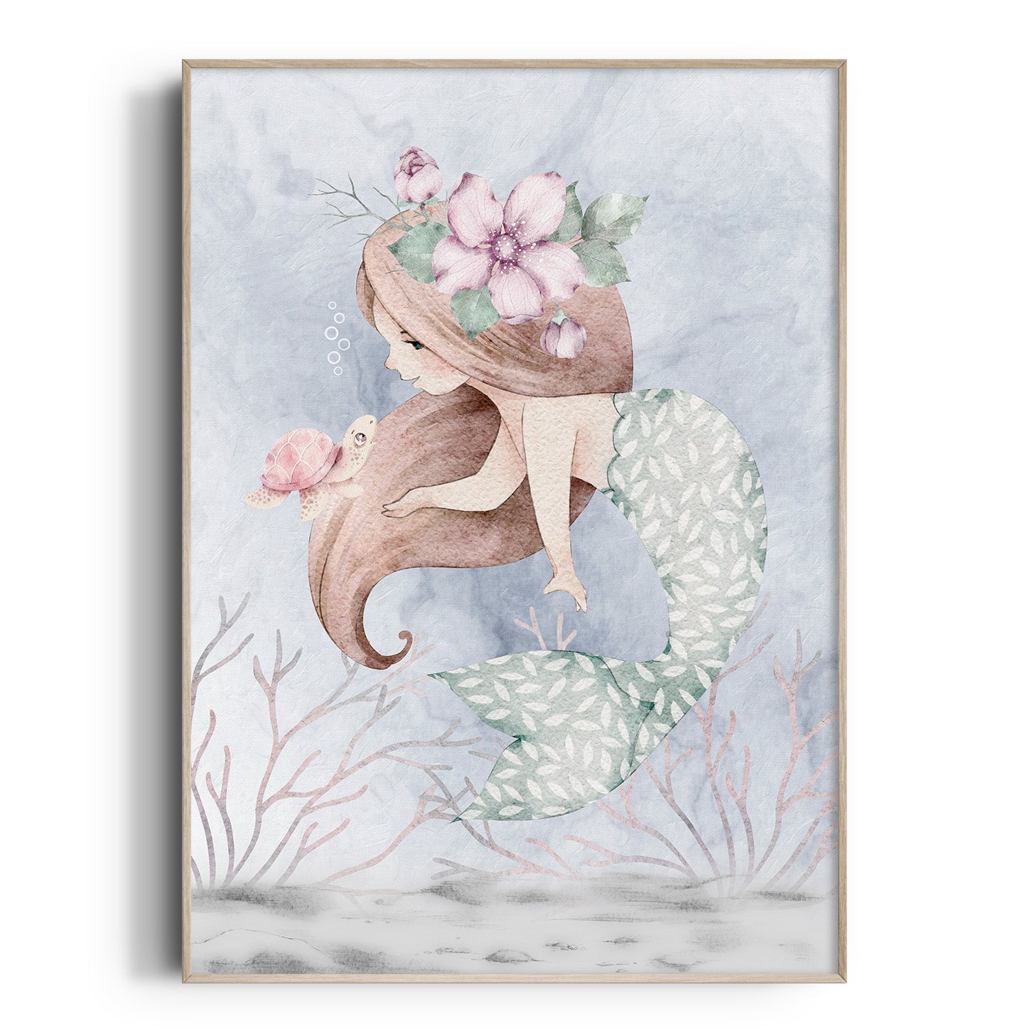 Personalized Mermaid Child Wall Art Retro Child's Room Customizable Art Giclee 2024 Poster Shower Gift Print