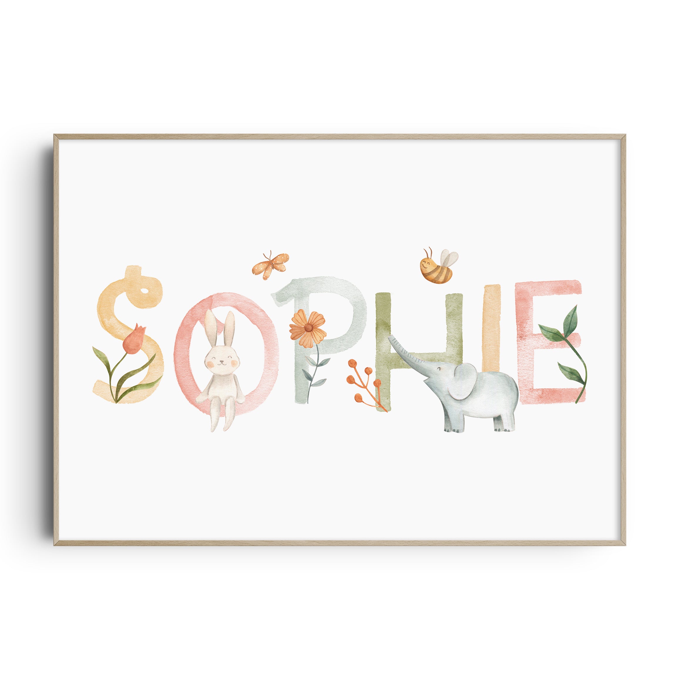 Personalised Baby Name Print | Girls Safari & Jungle Animal Wall Art ...