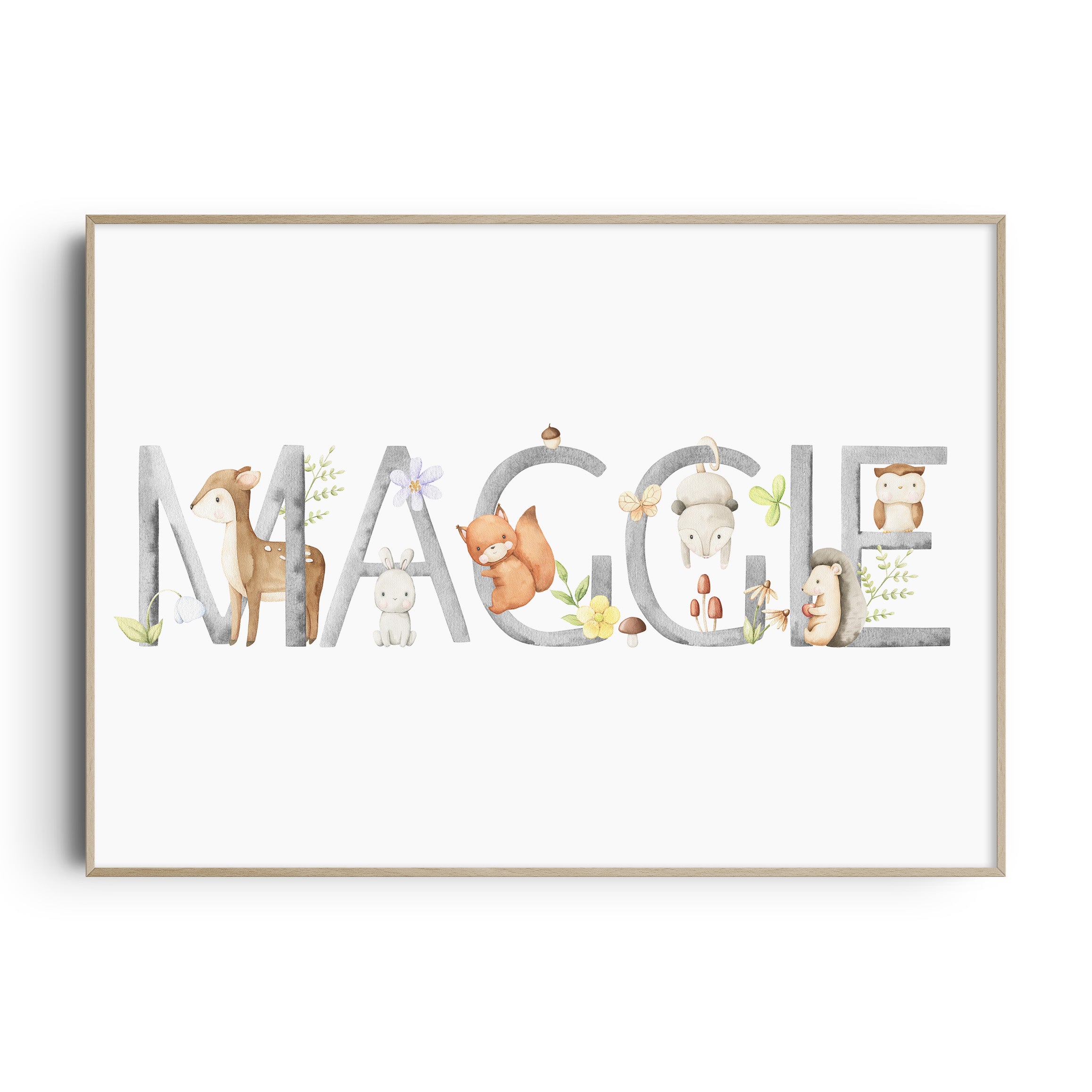 Woodland Animal Name Print | Girls Personalised Nursery Wall Art – The ...