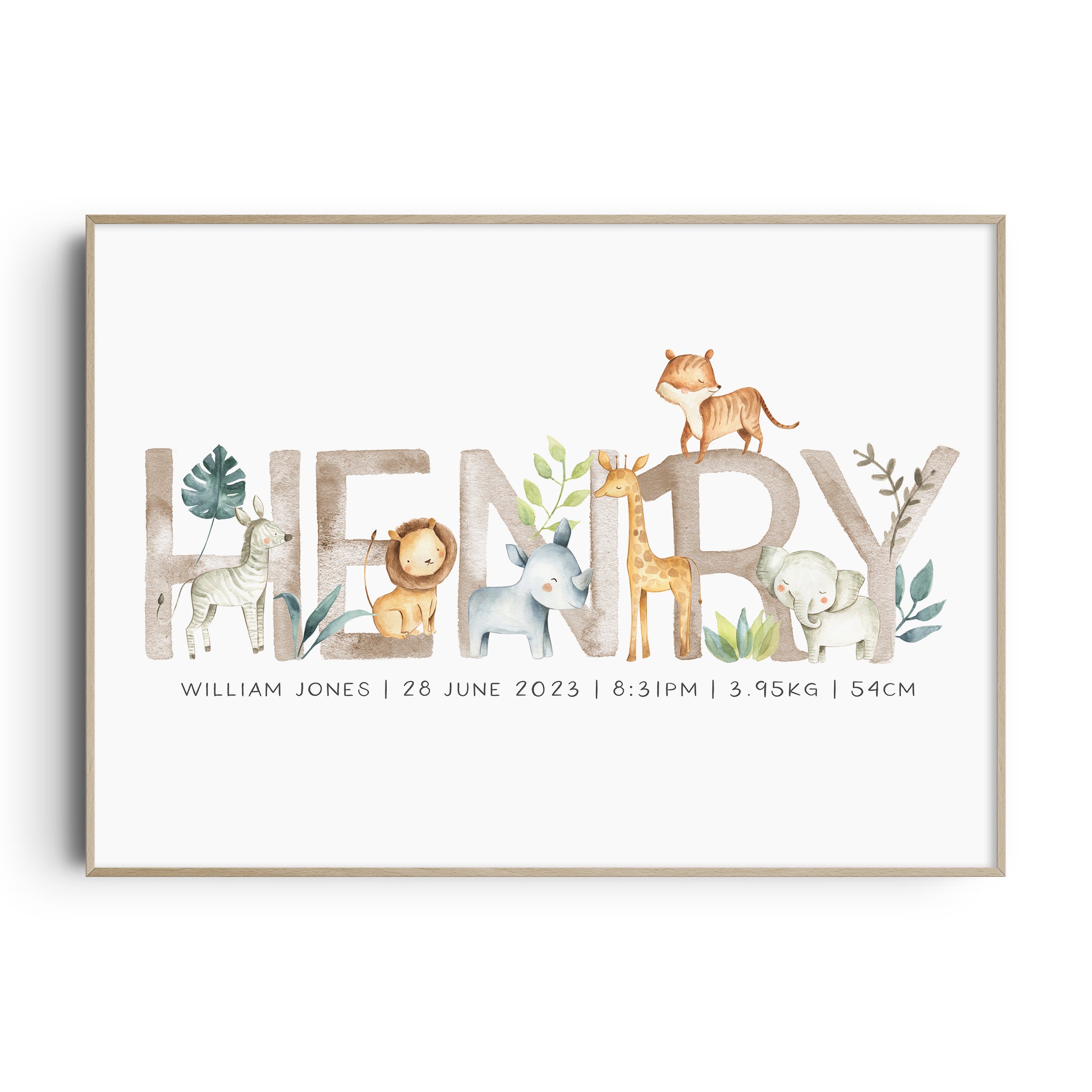 Safari Animal Name Print | Personalised Nursery Wall Art | Safari ...