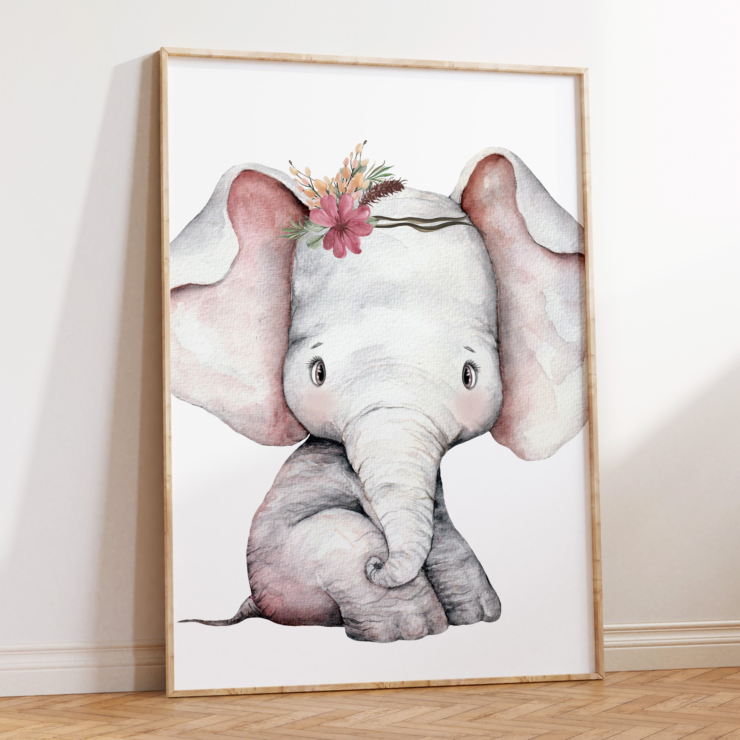 Baby Girls Woodland Elephant Nursery or Bedroom Wall Art Prints Kids Prints The Kids Print Store